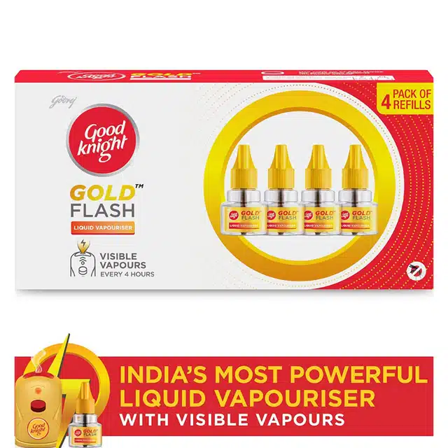 Good Knight Gold Flash Liquid Vapourizer - Mosquito Repellent Refill - Pack Of 4 (45 ml Each)