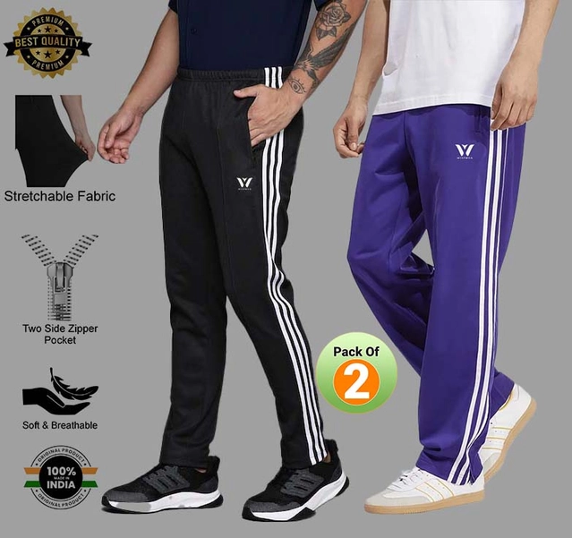 Cotton Blend Regular Fit Track Pants for Men (Multicolor, S) (Pack of 2)