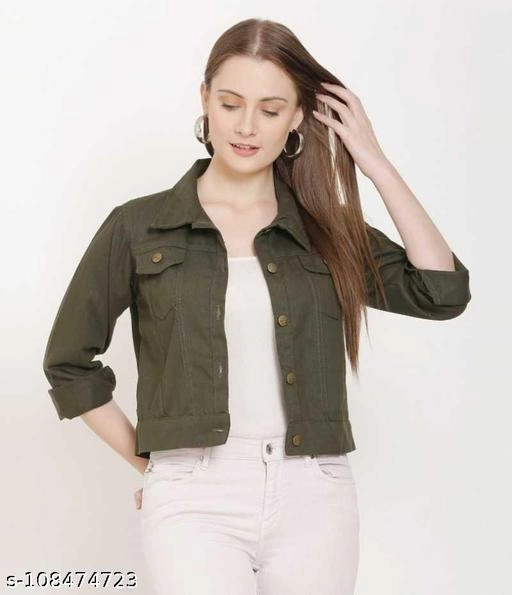 Denim Jacket for Women (Olive, S)