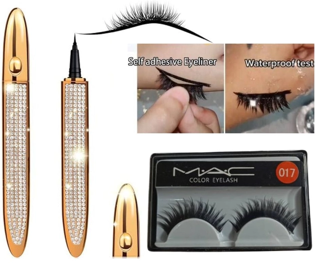 Combo of Premium Eyeliner Pen & M.A.C. False Eyelashes (Black, Set of 2)