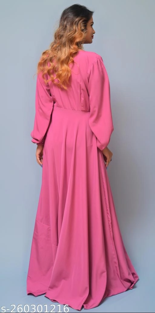 Crepe Solid Gown for Women (Pink, XS)