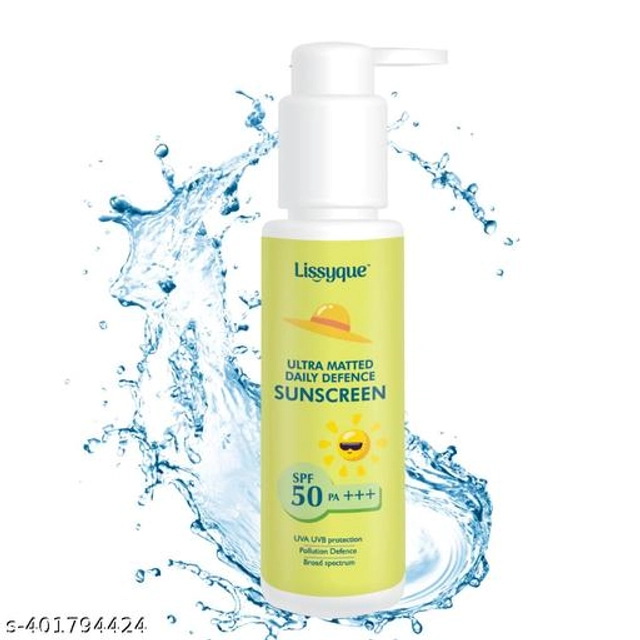  Lissyque Ultra Matted Sunscreen Lotion for UVA UVB Protection, SPF 50, Instant Absorption, Non Greasy, Water Resistant, Brightens Skin, Hypoallergenic