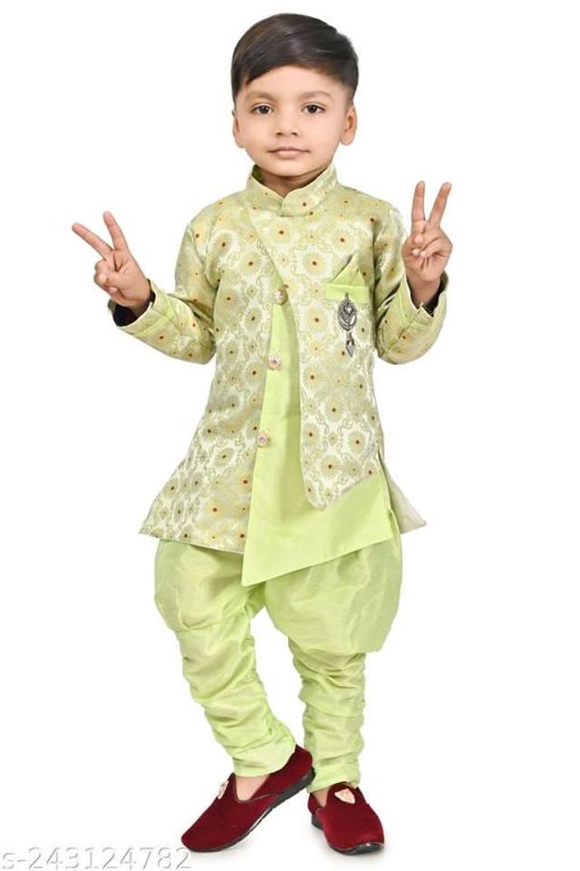 Cotton Blend Sherwani for Boys (Green, 6-9 Months)