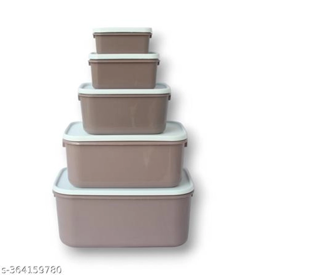 Plasric Storage Containers (Brown & White, Set of 5)