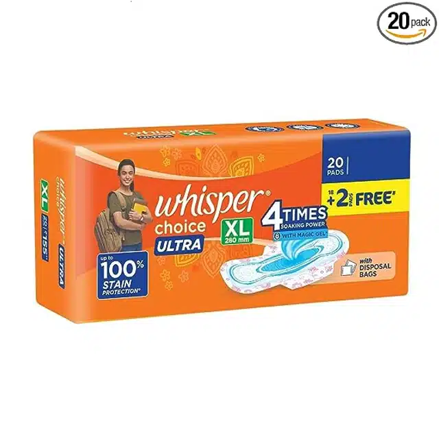 Whisper Choice Ultra With Wings Sanitary Pads XL 20 Pads