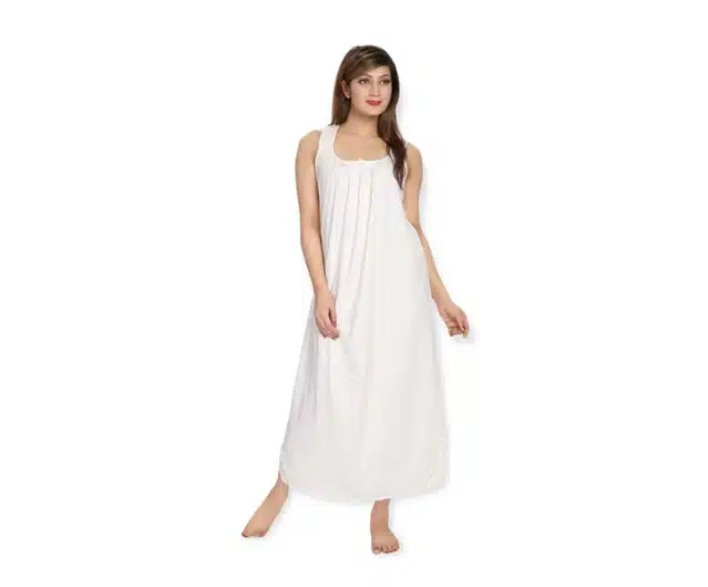 Cotton Sleeveless Nighty for Women (White, Free Size)