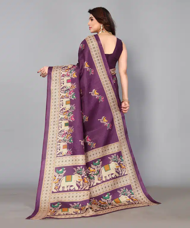 Art Silk Saree for Women (Purple, 6 m)