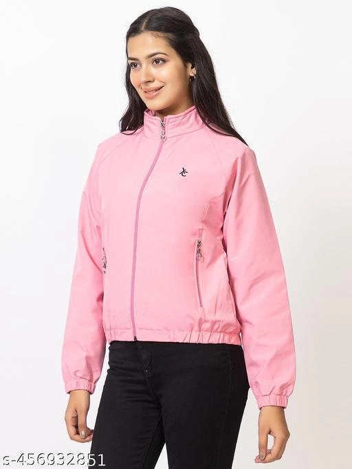 Cotton Blend Full Sleeves Jacket for Women (Pink, L)