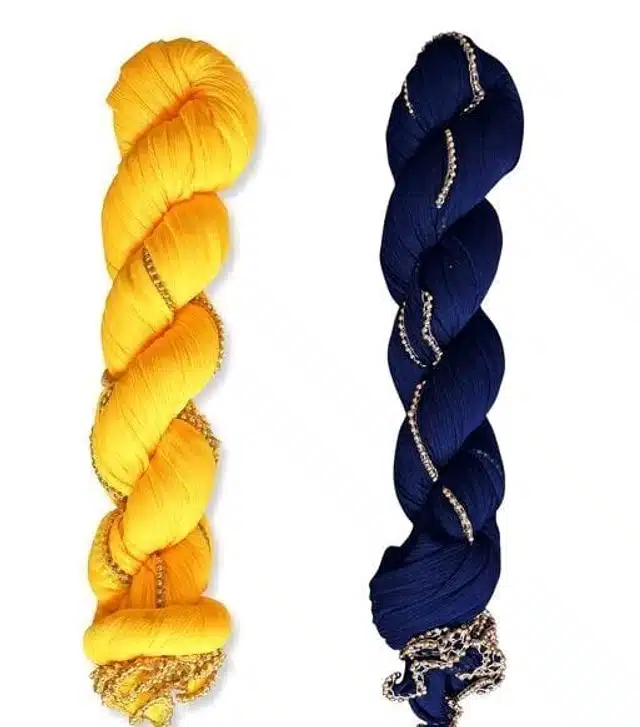 Cotton Blend Dupattas for Women (Yellow & Navy Blue, 2 m) (Pack of 2)