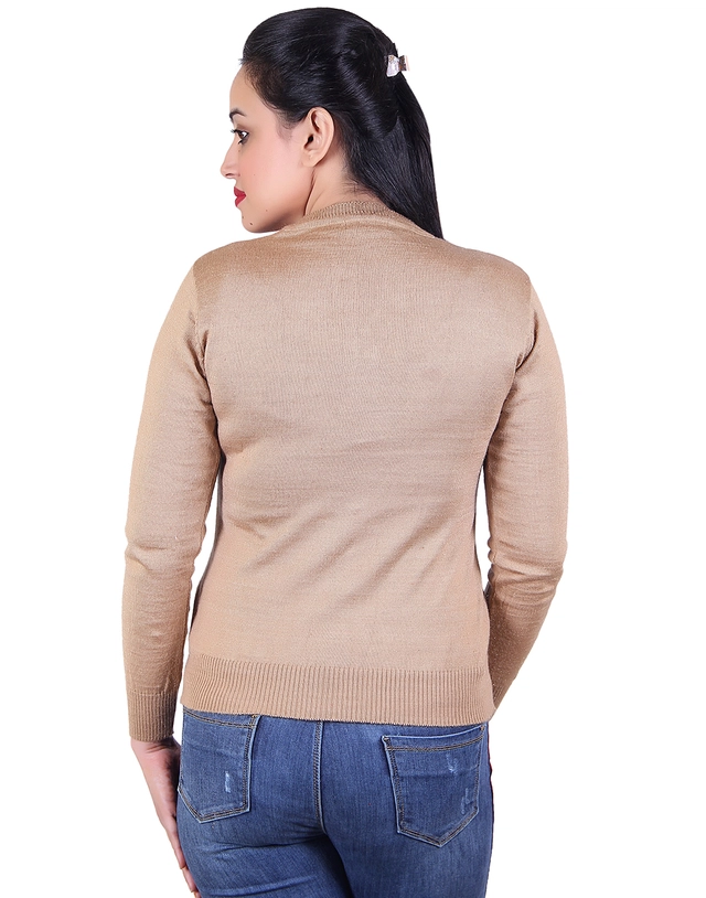 V Neck Solid Cardigans for Women (Beige, M)