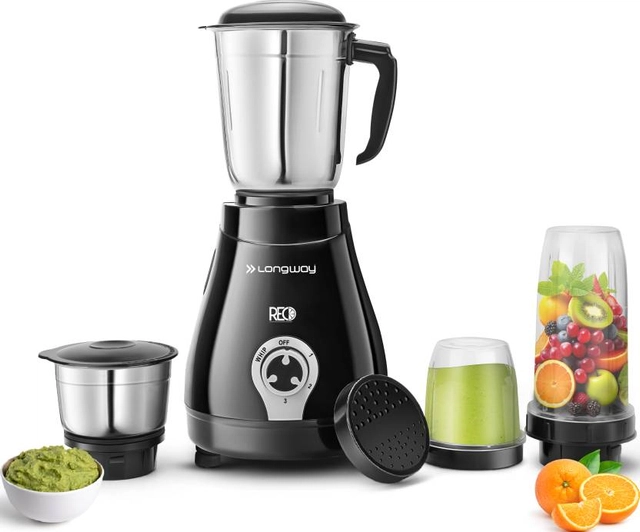 LONGWAY Reo 550 W Mixer Grinder (4 Jars, Black, Pack of 1)