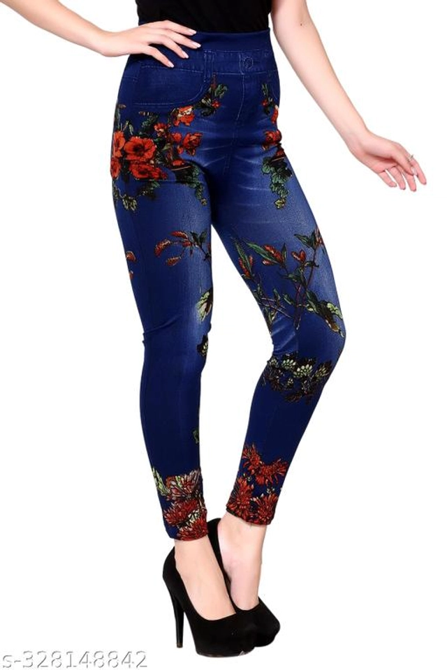 Polyester Dyed Jeggings for Women (Blue, Free Size)