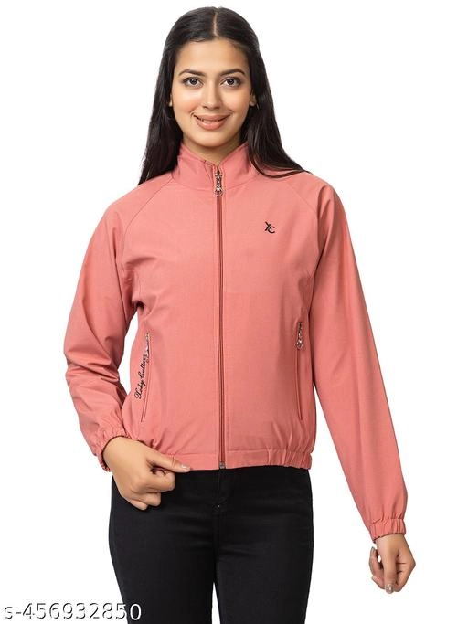 Cotton Blend Full Sleeves Jacket for Women (Peach, L)