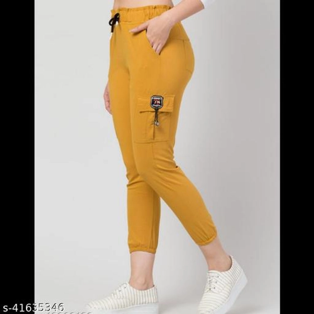 Cotton Cargo Trousers for Women (Yellow, Free Size)