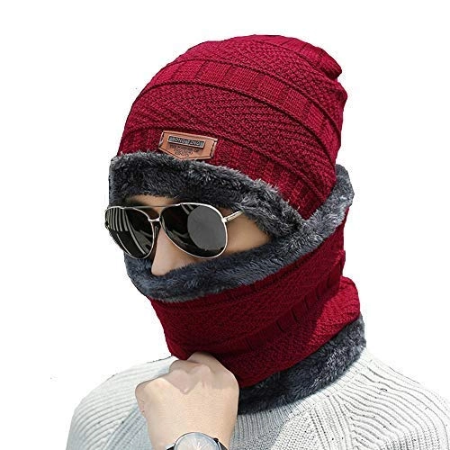 Woolen Cap with Neck Warmer & Gloves for Men & Women (Multicolor, Set of 2)