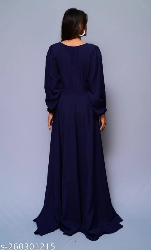 Crepe Solid Gown for Women (Navy Blue, XS)