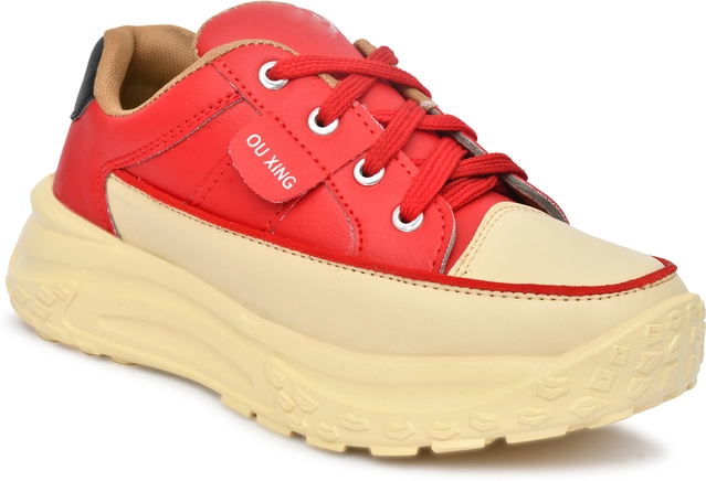 Sneakers for Women (Red & Beige, 3)