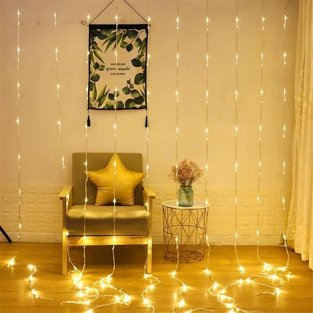 Waterfall Effect Curtain String Diwali Lights (Yellow, 8 Feet)