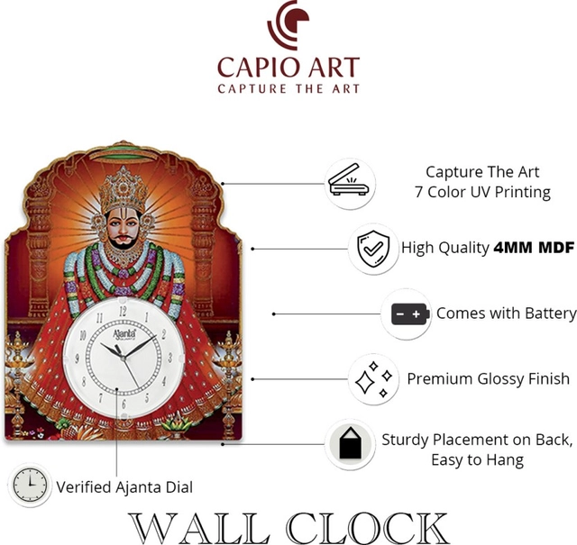 AJANTA Analog Khatu Shyam With Glass Wall Clock (Multicolor), (30X30 cm) , (Pack of 1)