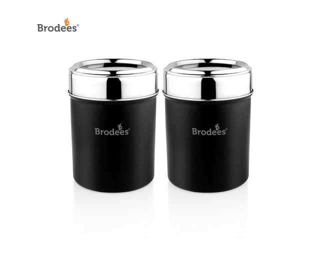 Stainless Steel Storage Container Steel Grocery Container (1000 ml) (Pack of 2, Black) (A-52)