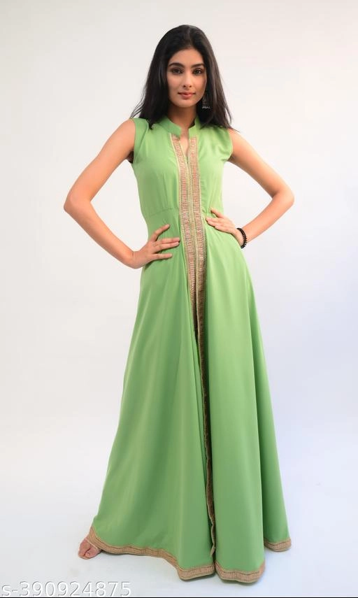 Crepe Solid Gown for Women (Sea Green, XS)