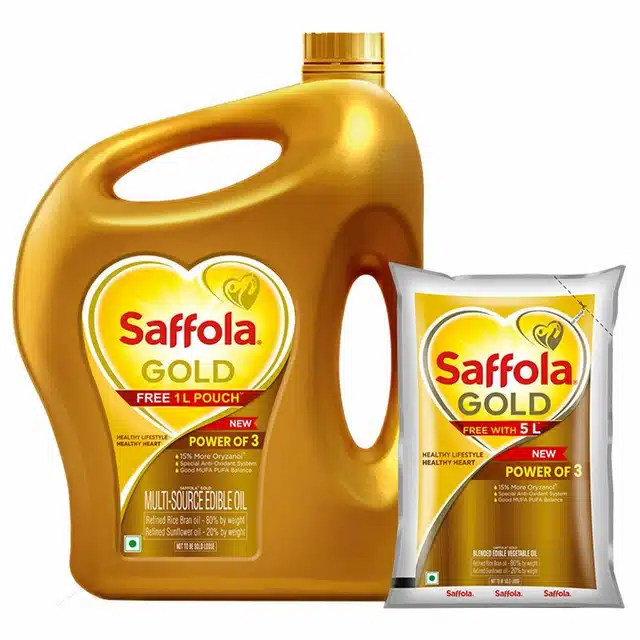 Saffola Gold Healthy Lifestyle Edible Oil 5 L (Jar) + Free 1 L (Pouch)