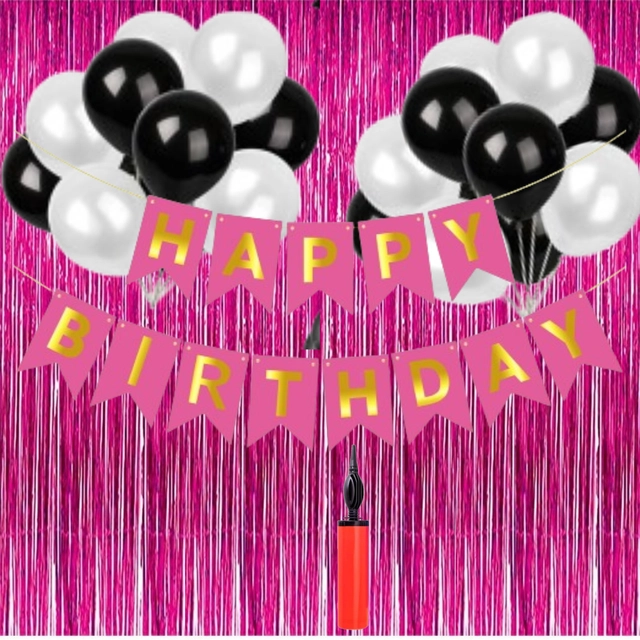 Happy Birthday Banner with 50 Pcs Balloons & Air Pump (Multicolor, Set of 1)