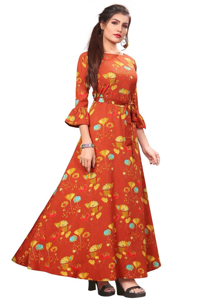 Fit and Flare Gown for womens (Orange, XL) (NE3)