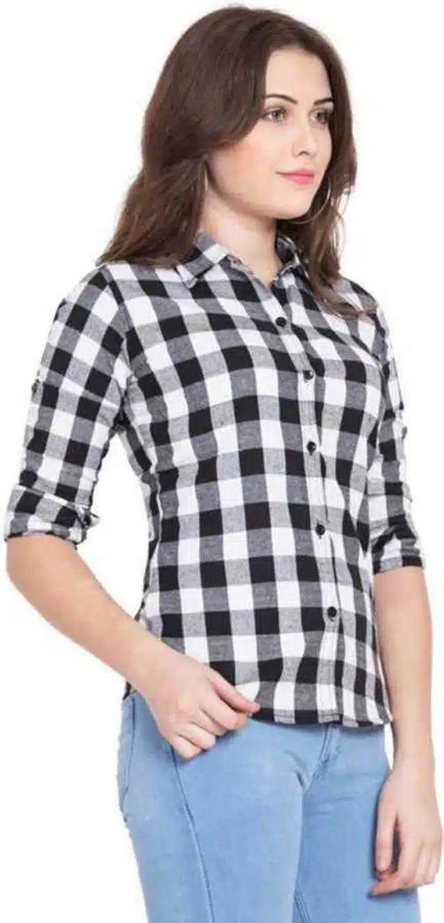 Women's Checkered Shirt (White, L)