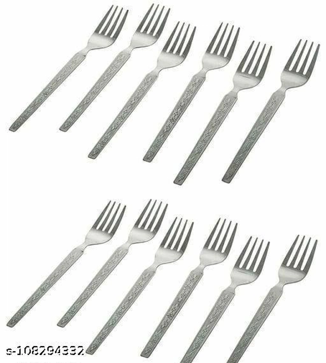 Stainless Steel 12 Pcs Spoons with 12 Pcs Forks (Silver, Set of 2)