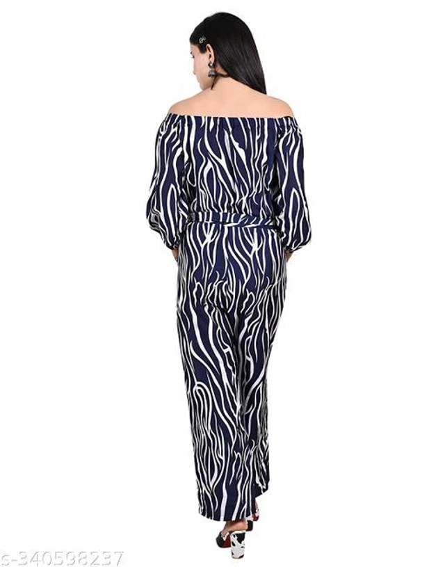 Crepe Printed Jumpsuit for Women & Girls (Navy Blue, S)