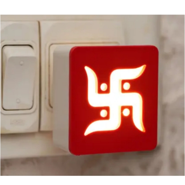 Swastik Ganesha 3D LED Socket Light for Diwali (Red, 0.5 W)