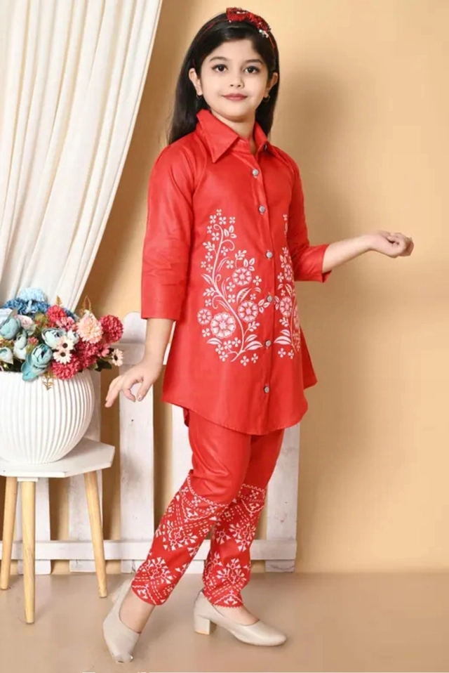 Rayon Printed Cloting Set for Girls (Red, 2-3 Years)