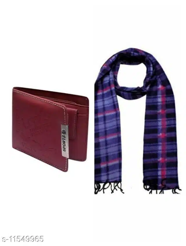 Cotton Winter Muffler with Wallet for Men (Red & Blue, Set of 2)