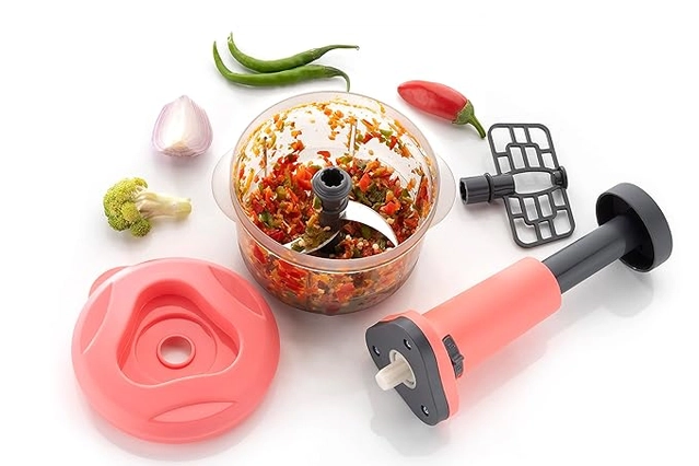 Plastic 2-in-1 Push Vegetable and Fruit Chopper (Multicolor, 900 ml)