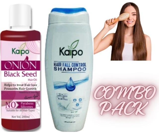 Combo of Kaipo Onion Black Seed Herbal Hair Oil (200 ml) & Hair Fall Control Shampoo (175 ml) (Set of 2)