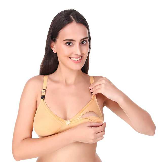 Hiya Women's Cotton Non-Padded Non-Wired Maternity Bra (Pack of 2) (Skin & Blue, 44) (TE-108)