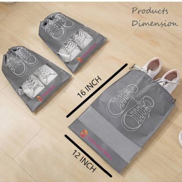 Non-Woven Printed Shoe Pouch (Silver, Pack of 6)