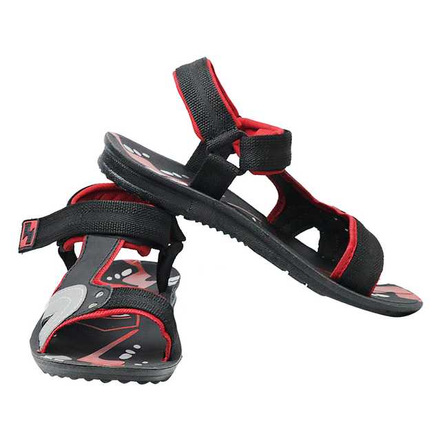 Ligera Men's Stylish Synthetic Leather Casual Sandals (Red & black, 6) (L-11)