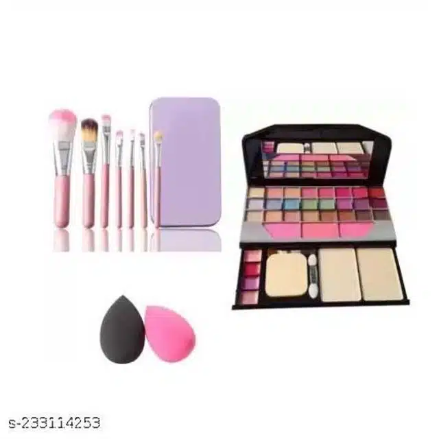 Makeup Kit & 2 Pcs Makeup Blender with 7 Pcs Makeup Brushes (Set of 3)