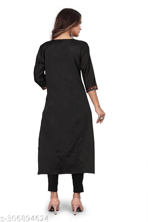 Pashmina Embroidered Kurti for Women (Black, L)