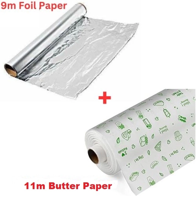 GOOD & MORE Food Wrapping Butter Paper (11 m) and Aluminium Foil (9 m) (Pack of 2)