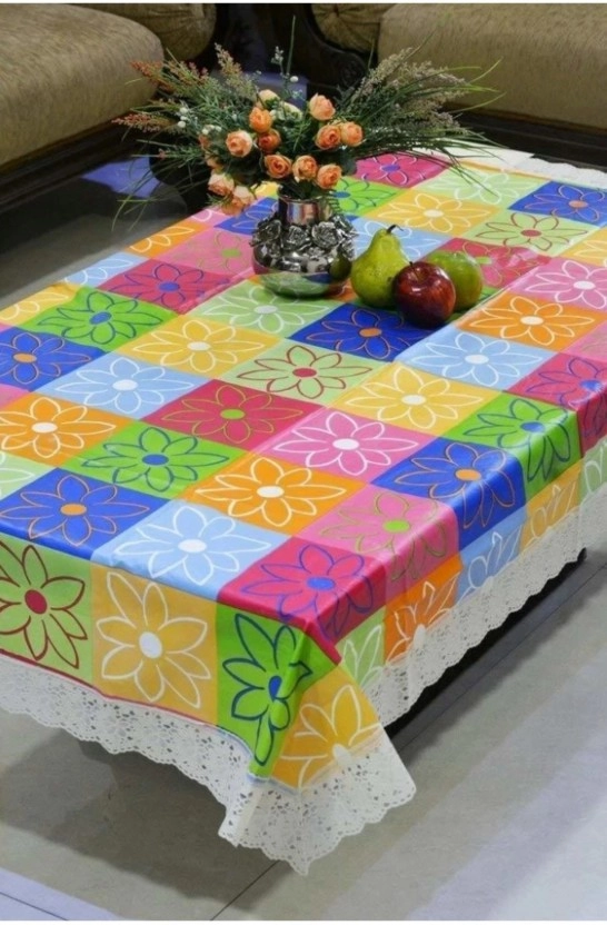 Crosmo PVC Floral Rangoli Design 4 Seater Table Cover (Pack Of 1)
