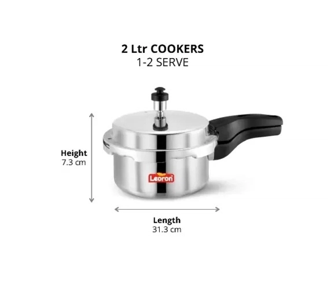 LEORON Aluminium OuterLid Pressure Cooker Gas Stovetop Compatible (2 Ltr, Pack of 1)