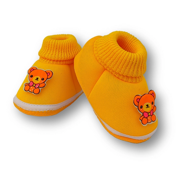 Cotton Booties for Infants (Yellow, 0-3 Months)