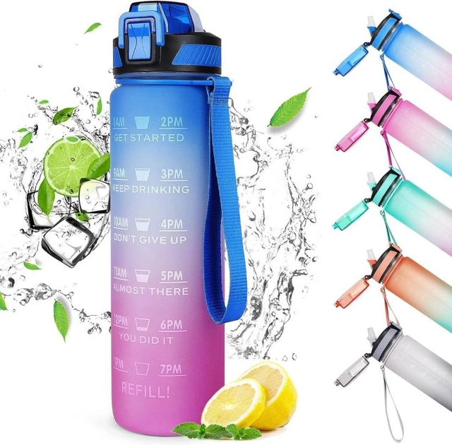 MINDFIT Unique and Premium Unbreakable Water Bottle 1 L with Motivational Time Marker, Leakproof Durable BPA Free Non-Toxic Water bottle for office,Water bottle for gym color as per availability(Pack of 1)