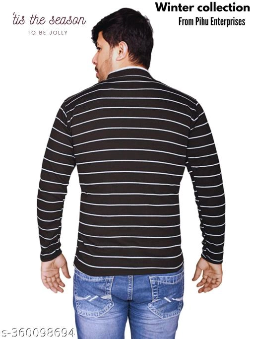 Woolen Striped Sweater for Men (Black, M)