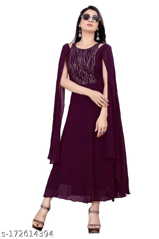 Georgette Embellished Dress for Women (Purple, S)