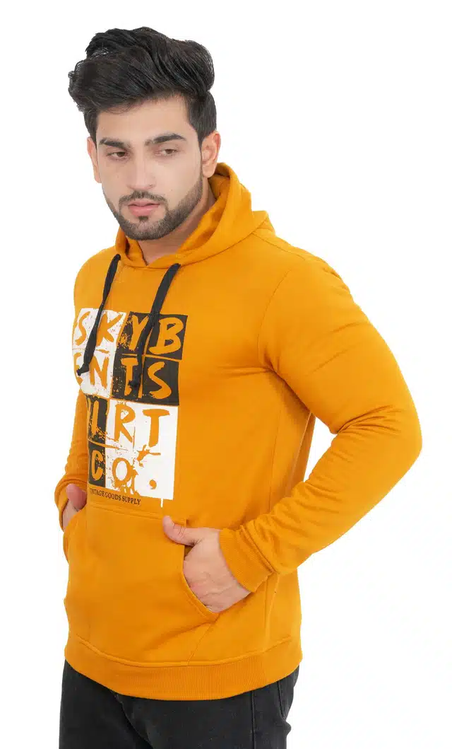 Men's Printed Hooded Sweatshirt (Mustard, XS) (SS-127)