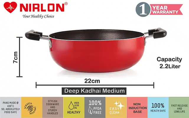 Aluminium Nonstick Cookwear Set with Glass Lid (Red, Set of 4)